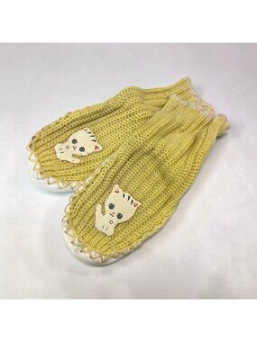 Vintage Infant Baby Shoes Sz 4-5 Yellow Unisex Kitten Cat Slippers Booties